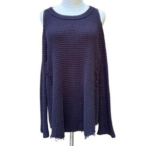 Free People Gray Knit Cold Shoulder Raw Edge Sweater Woman Small